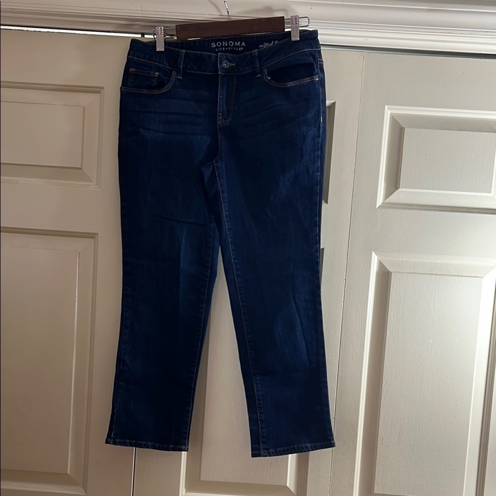 Sonoma Women's Mid-rise Straight Cropped Med/Dark Washed Jeans